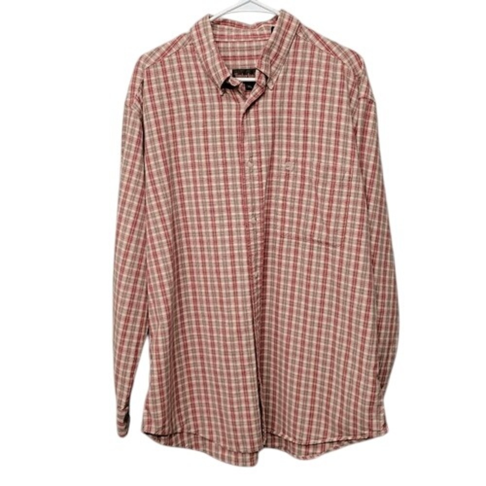 Vintage Y2K Timberland‎ Button Up Shirt XL Tan Red Plaid Streetwear Skater Baggy